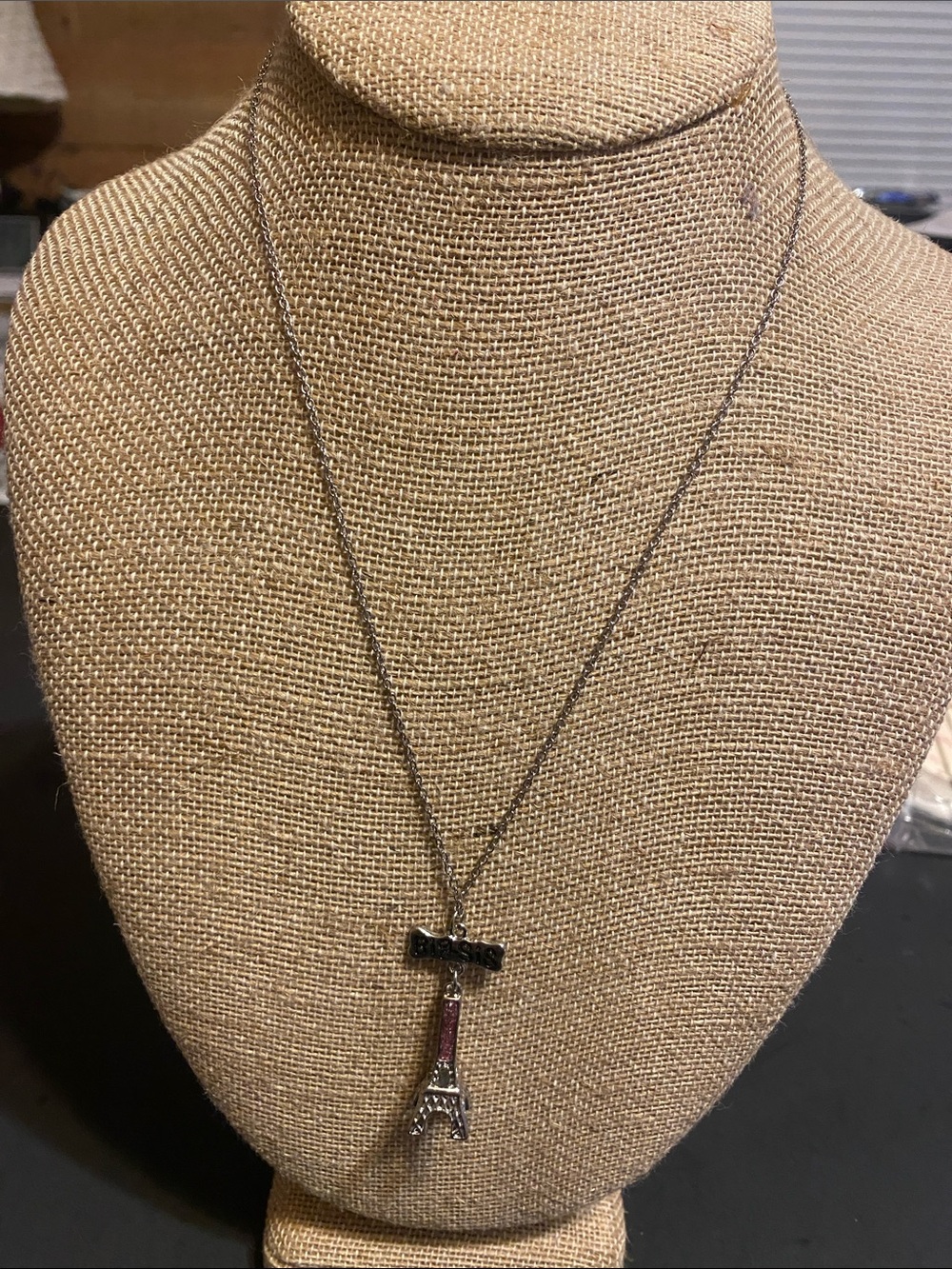 Eiffel Tower Pendant Necklace with Big Sis on one and Lil Sis on the other